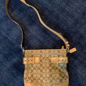 Coach Tan Crossbody Bag with Signature Pattern